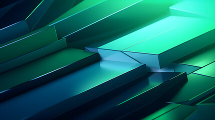 Obraz premium 3d rendering of green and blue abstract geometric background. Scene for advertising, technology, showcase, banner, game, sport, cosmetic, business, metaverse. Sci-Fi Illustration. Product display