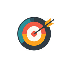 A colorful dartboard with an arrow striking the center, symbolizing precision and success in a competitive environment , isolated on white or transparent png