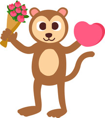 Cute Animal Bring Flower For Valentine's Day