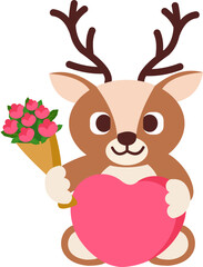 Cute Animal Bring Flower For Valentine's Day