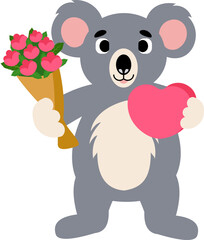 Cute Animal Bring Flower For Valentine's Day