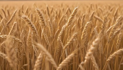 Fototapeta premium A close-up view of a beautiful, golden wheat field ready for harvest under the sun.