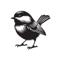 Black-capped chickadee Bird Silhouette - Illustration of Black-capped chickadee, - Minimalist Black-capped chickadee Design .