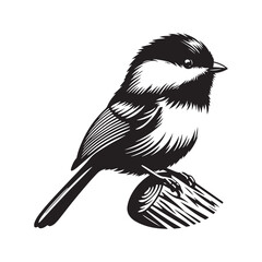Black-capped chickadee Bird Silhouette - Illustration of Black-capped chickadee, - Minimalist Black-capped chickadee Design .