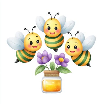 cute bees flying around honey jar clip art preview
