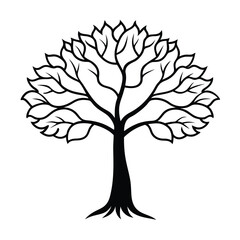 Obraz premium Black and white tree silhouette vector graphic decorative foliage nature design element