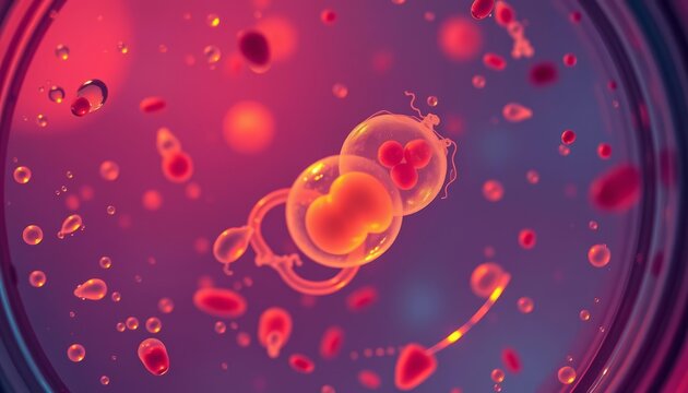 Microscope view of developing embryo in petri dish,  fertility clinic,  laboratory techniques.