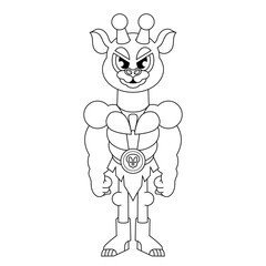 Cartoon character design of jungle giraffe warrior outline