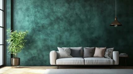 Fototapeta premium Modern Living Room Interior Design with Teal Wall