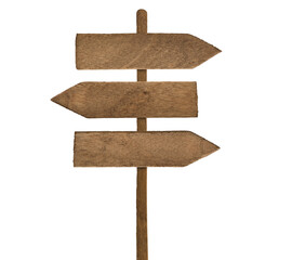 Set of wooden directional signposts isolated on white background with clipping path. Design element. Collection of direction signs.