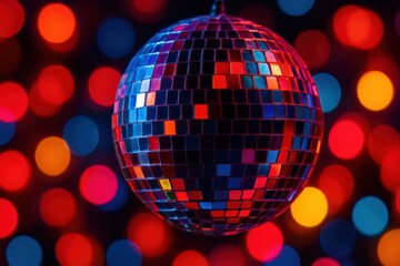 Disco Ball in a Colorful Bokeh Background: A Vibrant Nightlife Scene