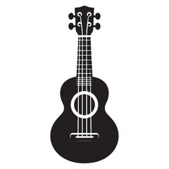 Obraz premium Compact Ukulele silhouette, perfect for light melodies – Ukulele illustration – Minimalist Ukulele vector – Musical instrument silhouette