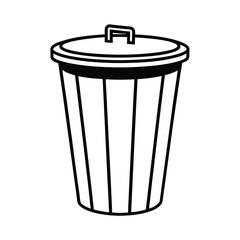 Vector illustration of a lidded trash can in simple black and white outline style