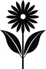 Silhouette Flower with leaves clip art