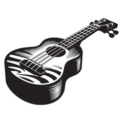 Obraz premium Joyful Ukulele silhouette, spreading tropical vibes – Ukulele illustration – Minimalist Ukulele vector – Musical instrument silhouette