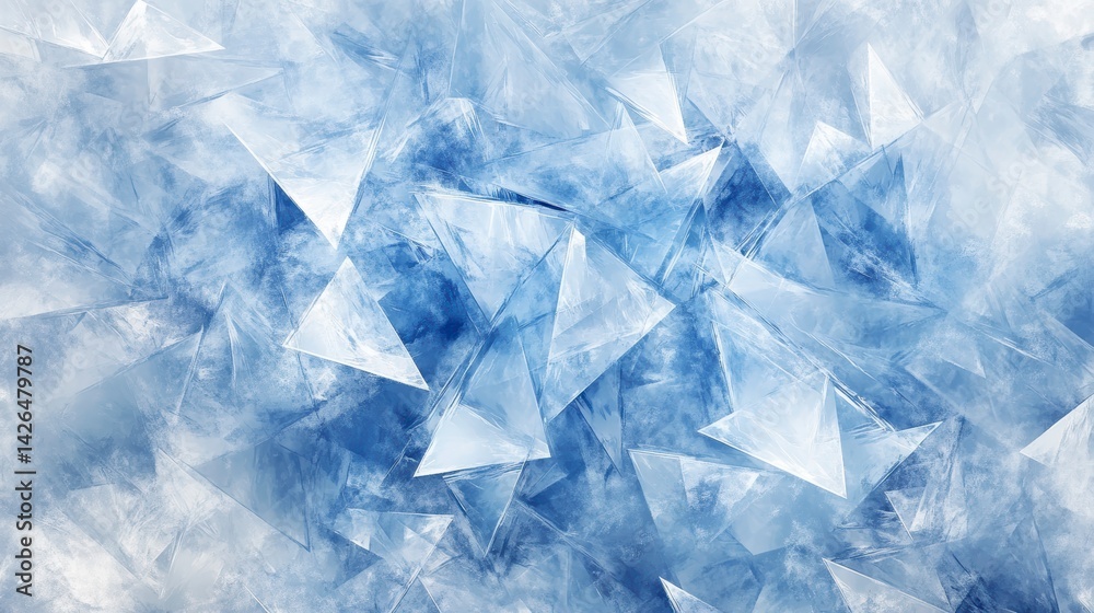 Poster abstract background with blue triangular shapes and textured surface.