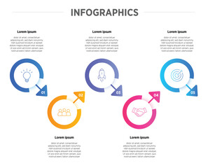 Modern Horizontal progress bar featuring 5 shaped elements, symbolizing the five stages of business strategy and progression. Clean timeline infographic design template. Vector for presentation