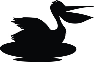 Silhouette Pelican Bird in swimming postion