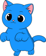 Cute Blue Cartoon Cat Standing Illustration