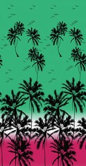 Toile Engraving Tropical Islands Seamless Pattern, Oriental Palm Trees Wallpaper, Wildlife Tigers in Exotic Plants Ocean Beach Blue on White Background, Linear Jungle Oceania India Landscape Print