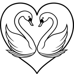 Fototapeta premium Heart-Shaped Swans on Water - Minimalist Line Art