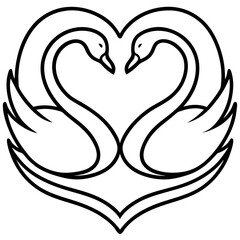 Heart-Shaped Swans on Water - Minimalist Line Art