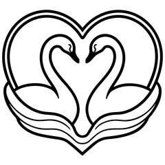 Heart-Shaped Swans on Water - Minimalist Line Art