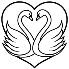 Heart-Shaped Swans on Water - Minimalist Line Art