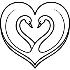 Heart-Shaped Swans on Water - Minimalist Line Art