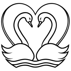 Heart-Shaped Swans on Water - Minimalist Line Art