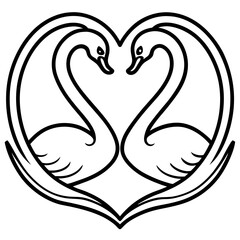 Heart-Shaped Swans on Water - Minimalist Line Art