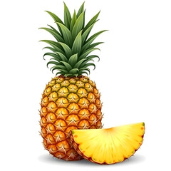 Detailed Pineapple and Wedge Clipart Summer Fruit Vector