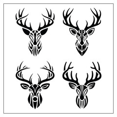  Deer Head Silhouette Vector on White Background