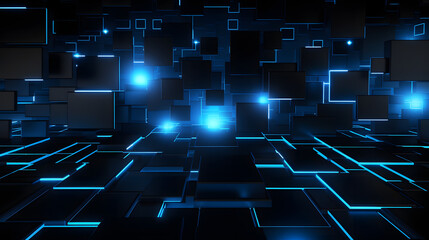 3d rendering of black and blue abstract geometric background. Scene for advertising, technology, showcase, banner, game, sport, cosmetic, business, metaverse. Sci-Fi Illustration. Product display