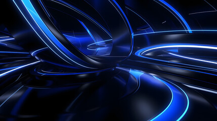3d rendering of black and blue abstract geometric background. Scene for advertising, technology, showcase, banner, game, sport, cosmetic, business, metaverse. Sci-Fi Illustration. Product display