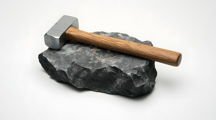 Hammer on Rock with White Background.