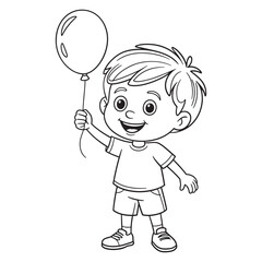 Boy Holding Balloon Vector Icon, Childhood, Fun, Outdoor Play, Kid's Joy