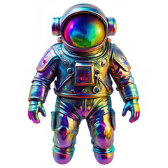 iridescent astronaut cutout isolated on white background PNG. GENERATIVE AI