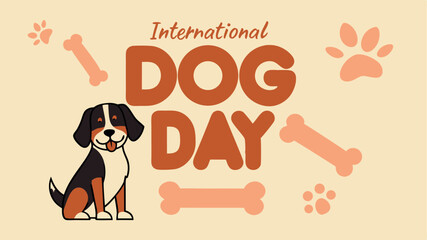 Fototapeta premium Cartoon Dog Day, Puppy, Bone, and Paw Prints on Beige Background