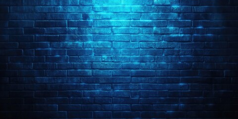 Dark Blue Grunge Brick Wall Texture With Bright Blue Light