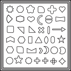Basic Outline Shape Clipart Set , Geometric Vector Silhouette Bundle.