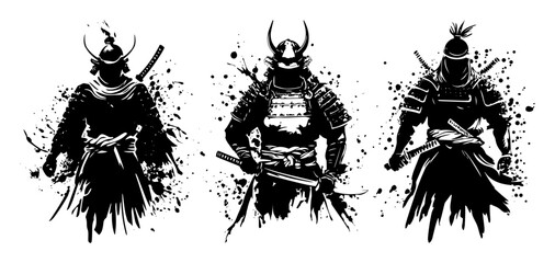 japanese samurai warrior in grunge ink brush style