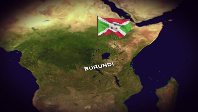 The Flag of Burundi on the World Map, Burundi map with flag 3d animation