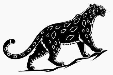 snow leopard sihouette black vector