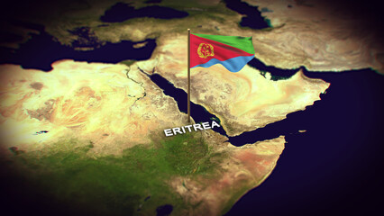 The Flag of Eritrea on the World Map, Eritrea map with flag 3d animation