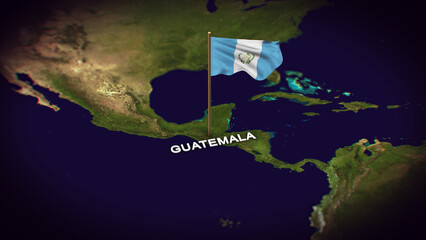 The Flag of Guatemala on the World Map, Guatemala map with flag 3d animation