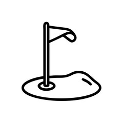 Golf flag marking a hole in the sand  