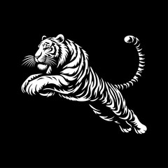 Tiger logo vector illustration template black and white. Simple design icon of wild animal jumps