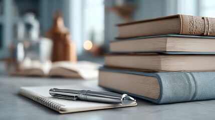 Stack of Books with Pen and Notebook. Education, Study, Learning Concept.