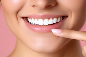 Fototapeta premium A smiling woman, whose identity is unknown, proudly shows off her white teeth